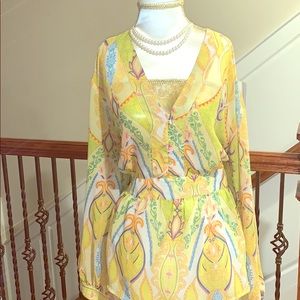 Yellow Printed Sheer JG Hook Blouse